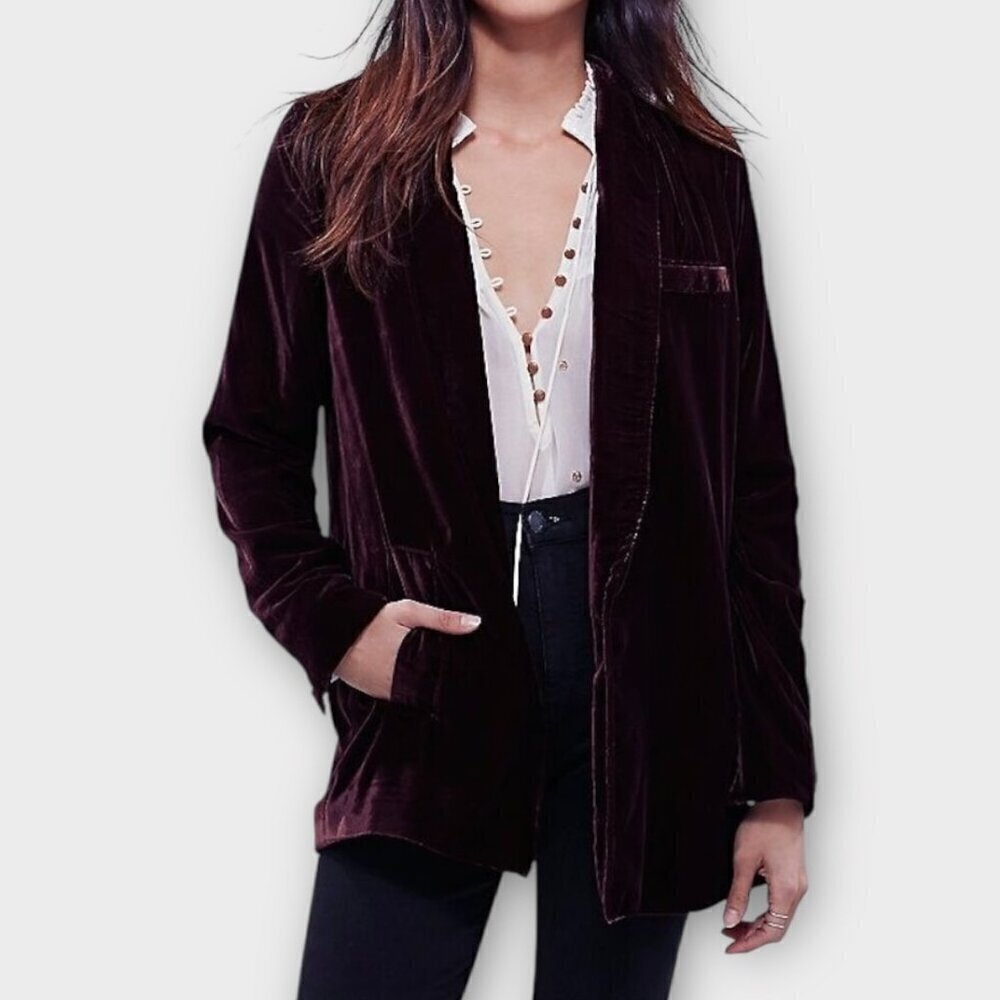 Free People Yesterday's Muse Velvet Blazer Aubergine